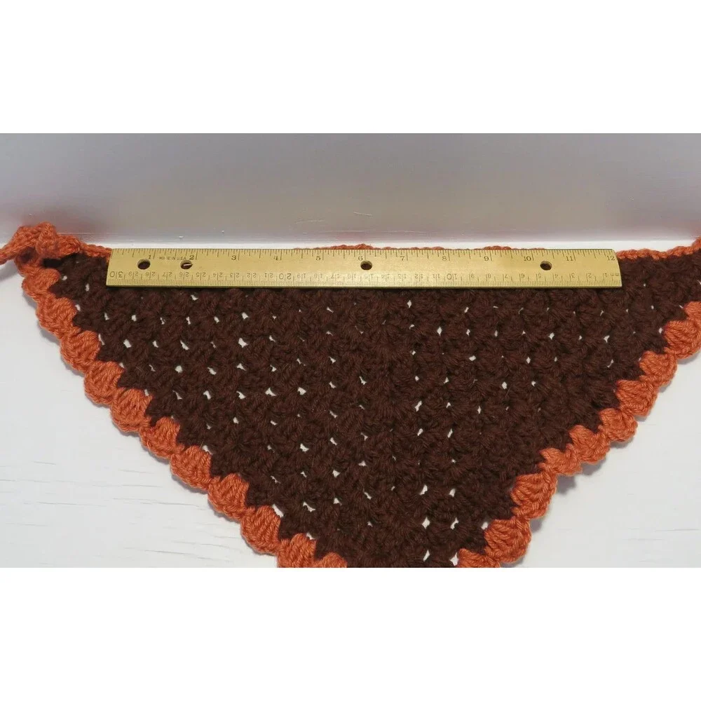 Handmade Crocheted Bandana Women Brown with Caramel Trim Boho Hippie Ruffle Edge